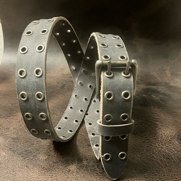 Gray Leather Double Hole Belt with Grommets/Eyelets - Picture 4 of 4